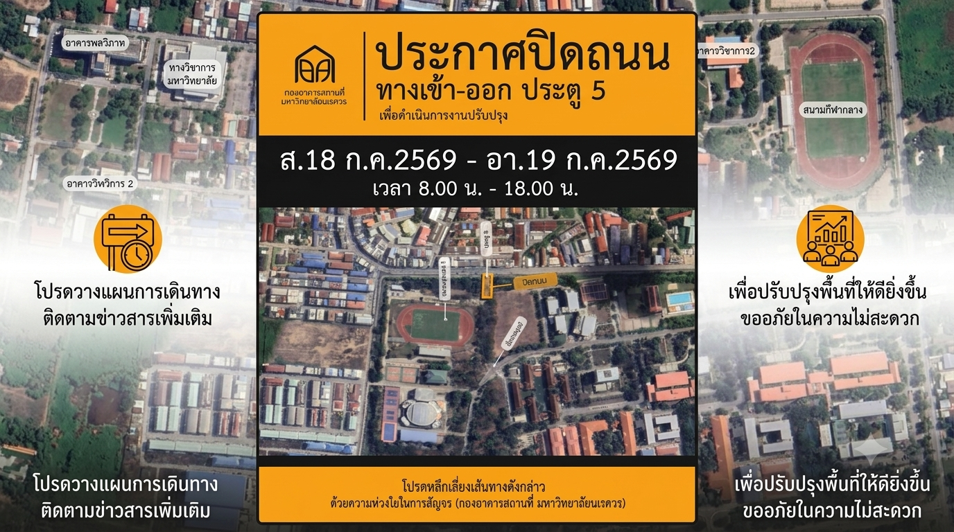 ประกาศปิดประตูถนน ทางเข้า-ออก ประตู 5เพื่อดำเนินการรื้อถอนป้อม รปภ